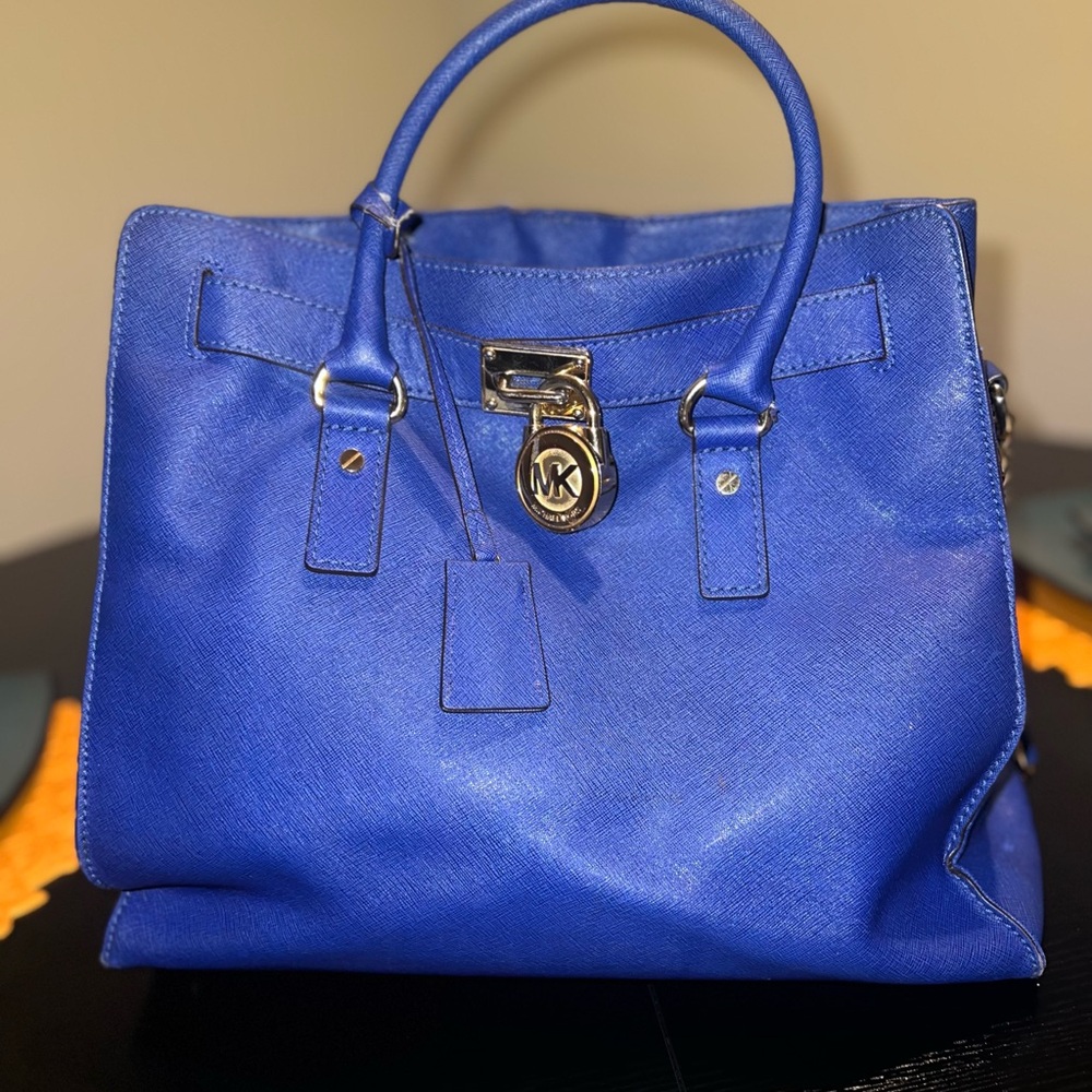 Michael Kors Blue Satchel with Silver Hardware